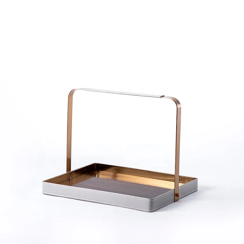 

Metal decorative leather service tray, suitable for fashionable home decoration high-quality metal tray, beautifully designed