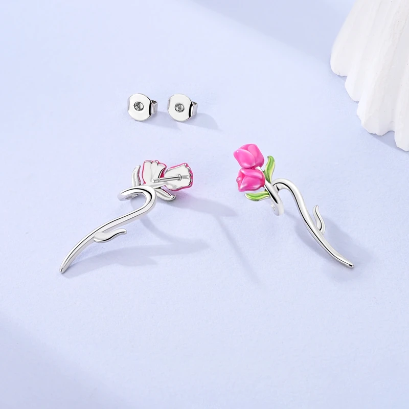 

925 Sterling Silver Earrings Sparkling Tulip Stud Earring For Anniversary Wedding Jewelry Gifts