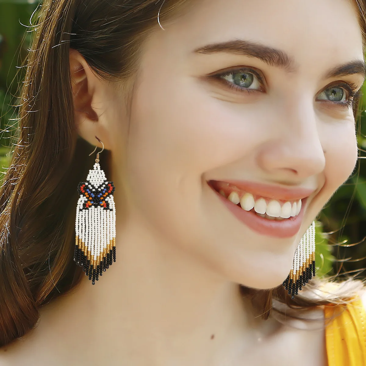

Bohemian Style, Hand weaving Butterfly Pattern Tassels Hand-Beaded Earrings, Gift For Girlfriend