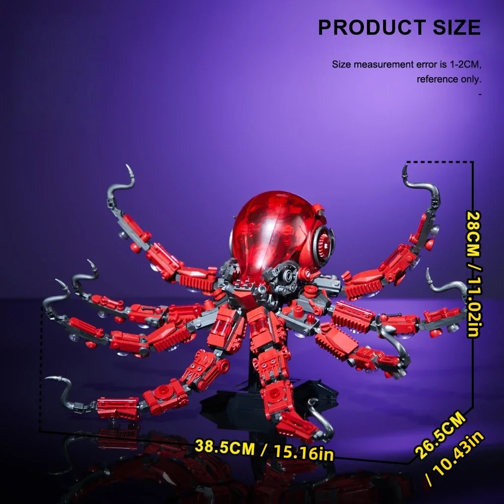 Kit de construção de modelo de polvo mecânico criativo, tijolos de construção educacionais, brinquedo para crianças e adultos, aprendizagem de haste