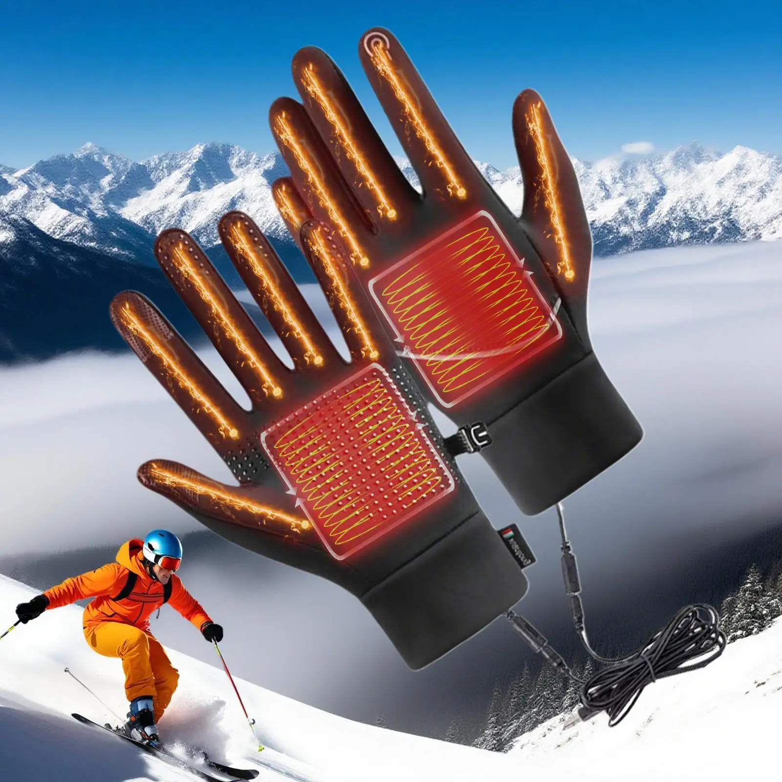 Guanti riscaldati da uomo Guanti caldi per sport all'aria aperta Guanti touchscreen riscaldanti USB per spalare la neve Guida alpinismo
