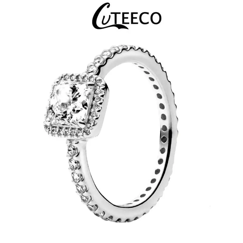 CUTEECO Fashion Silver Color Finger Ring for Women Simple Shiny Zircon Wedding Engagement StackedJewelry