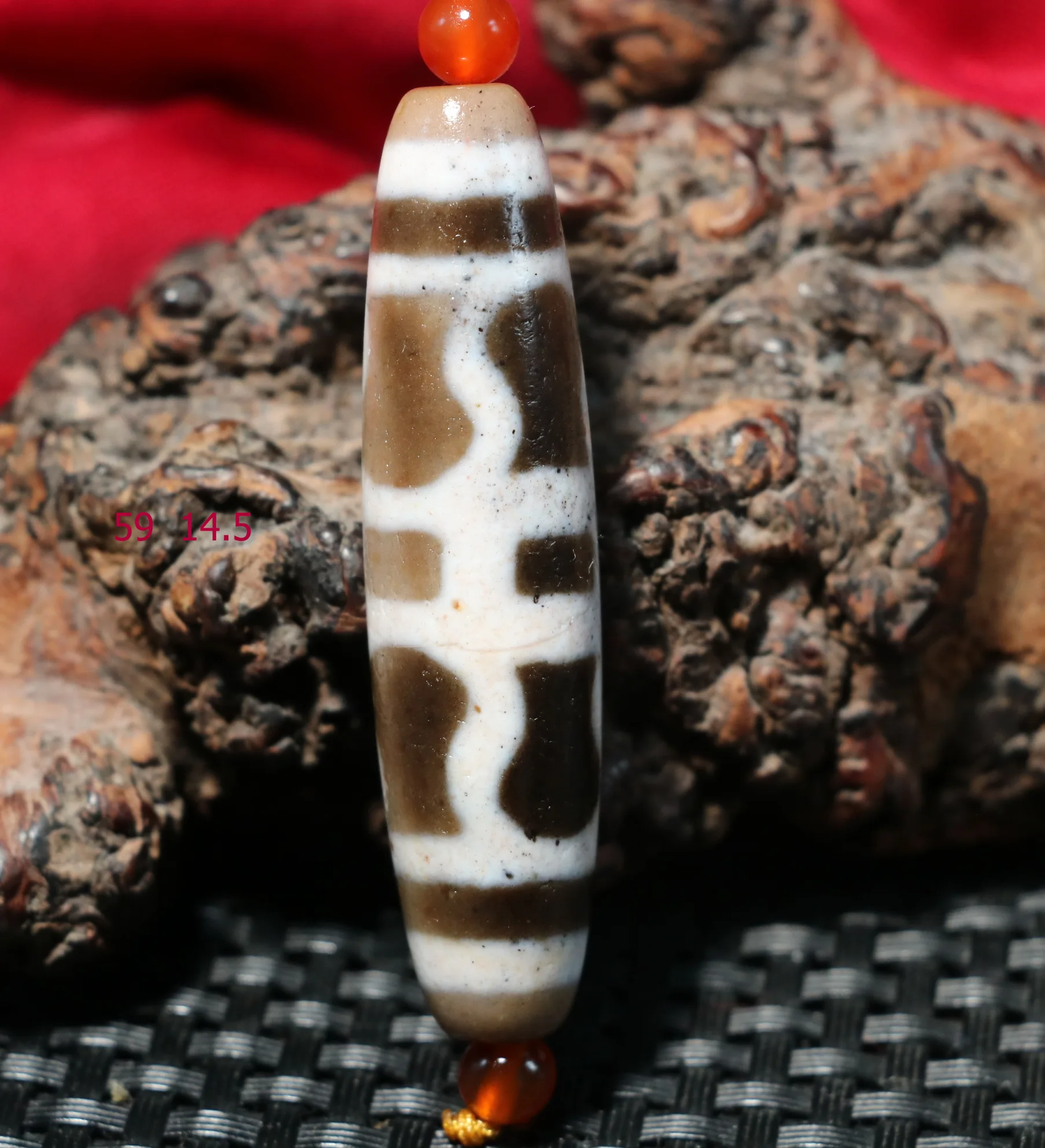 

Unique Ultra Magic Tibetan Old Agate Oily Patina Black Cinnabar KingKong Faqi Vajra dZi Bead Talisman