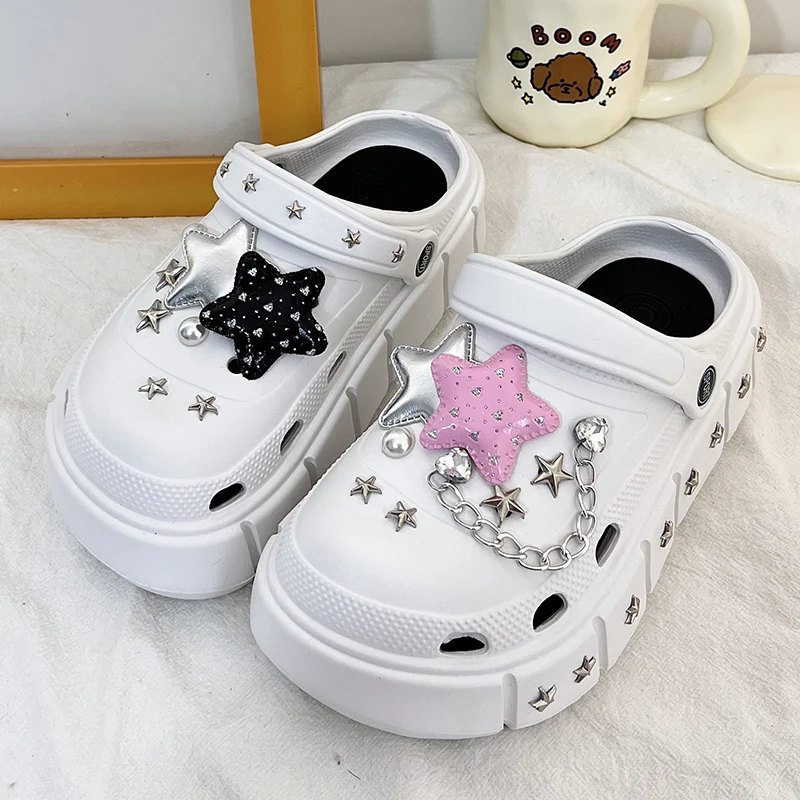 Summer Women Slippers Star Chain Decoration Garden Sandals Platform Clogs EVA Flip Flops Outdoor Vacation Shoe For Female 36-41