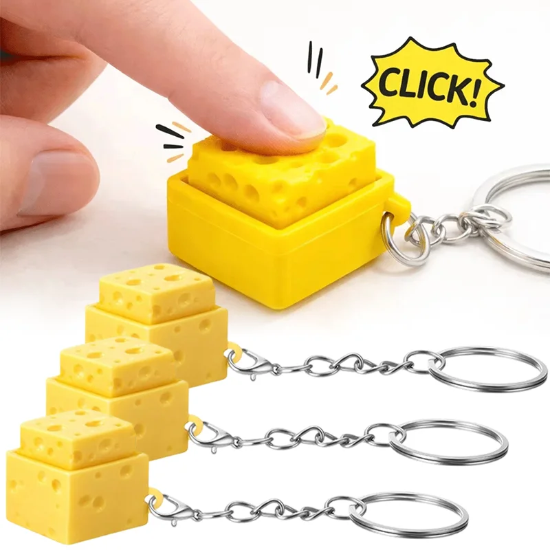 1/2/3Pcs Cheese KeyChain Keyboard Stress Relief Fidget Button Cheese Keycap Fidget Clicker Keyboard Pendant Finger Party Gifts