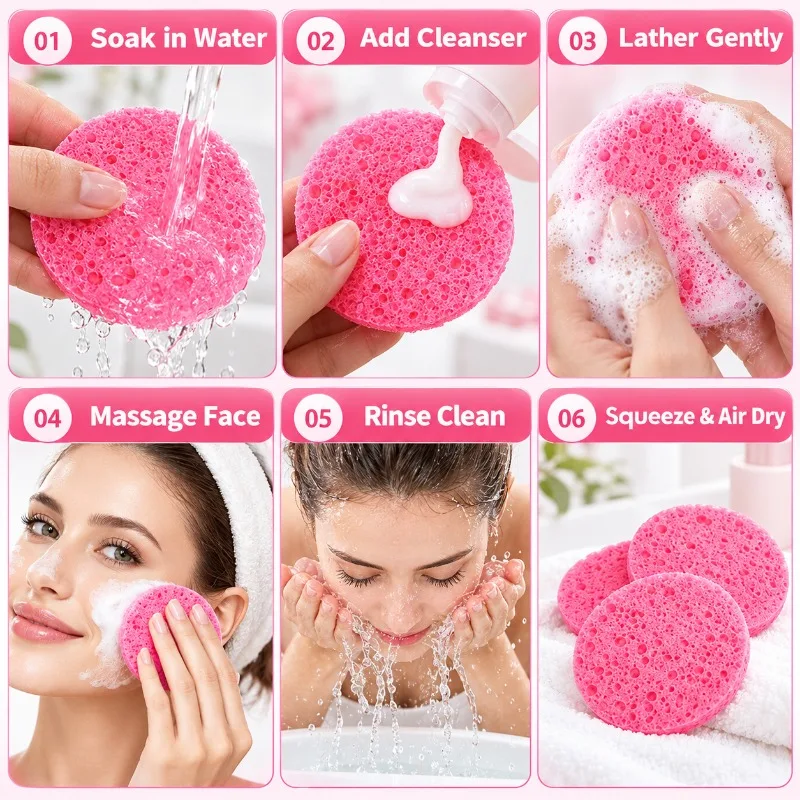 5/10PCS Reusable Facial Cleansing Sponges Round Makeup Remover Pads Face Wash Exfoliating Sponge for Skin Care Beauty Tools view 3
