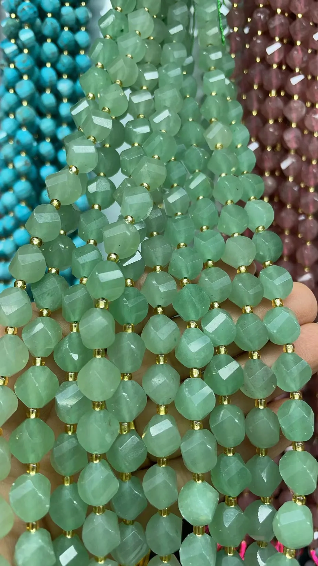 Natural Aventurine Twist Beads Cut face 10x10mm 8x8mm Length Dagree 39cm10m 31Grain 8m35Grain