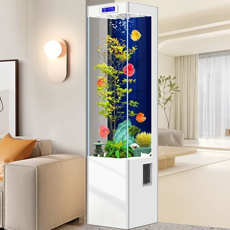 

A48 Fish Tank Living Room Ultra-white Glass Living Room Water-free Ecological Circulation Floor-to-ceiling Vertical Aquarium