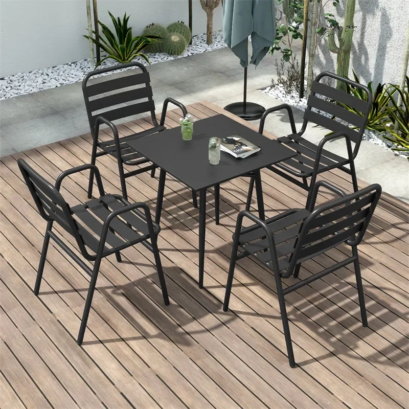New Simple Outdoor Table and Chair Set for Milk Tea Shop Leisure Terrace Homestay Garden Sunscreen Patio Furniture