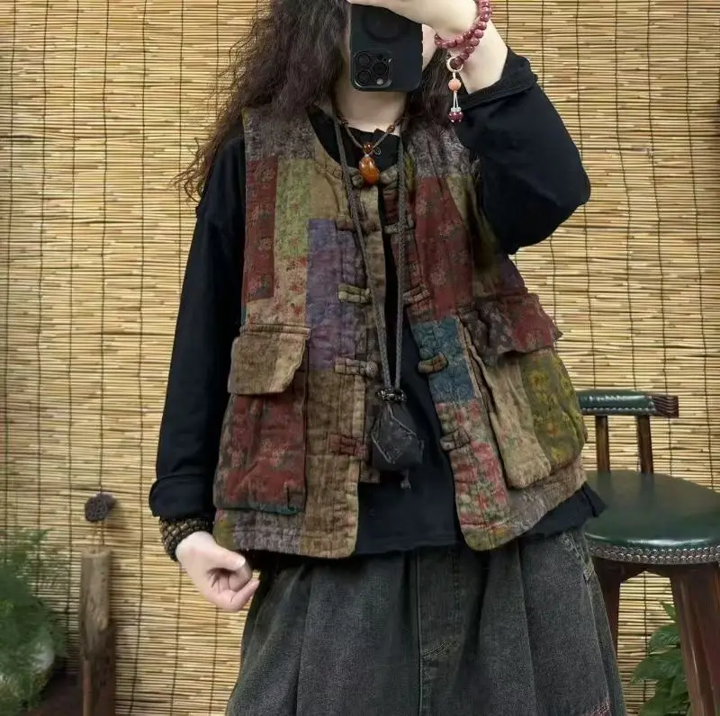 

Женский хлопковый льняной жилет Svel, винтажный художественный этнический Sle2020 Размер, точенный, изношенный, круглый, на одной пуговице