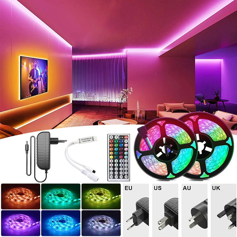 Led Strip Lights 5050 12V RGB Led Tape Light With Remote Control 44Key RGB Ribbon Christmas Led Lights For Room Wall Decoration