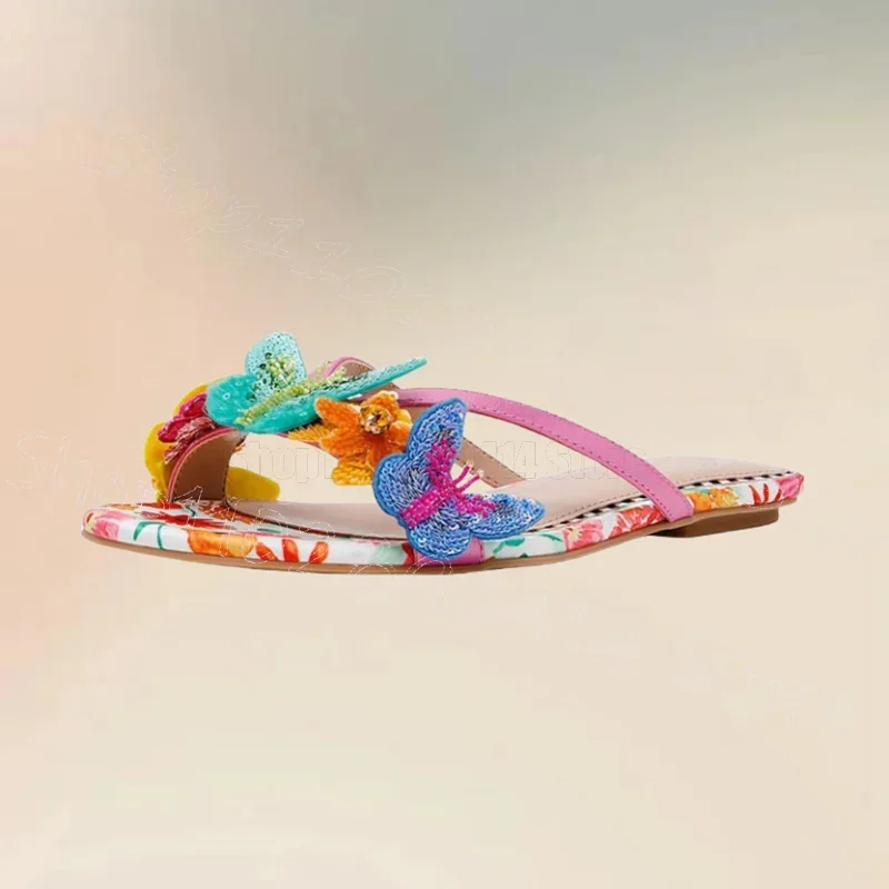 Colorful Knitted Butterfly Design Floral Print Slippers Slip On Women Shoes Low Top Novel Party Banquet 2025 Zapatos Para Mujere