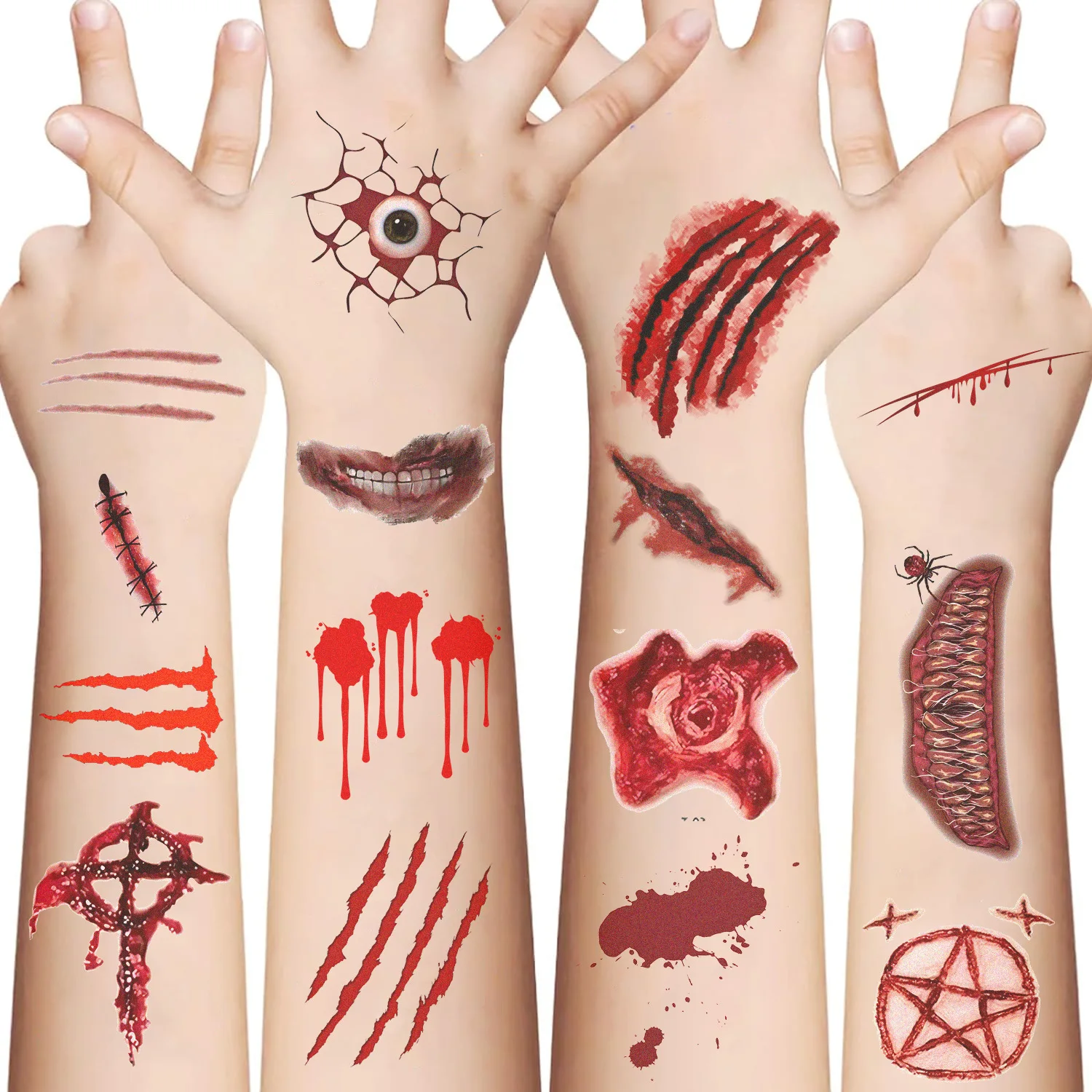 10 Sheets Halloween Fake Scars Tattoo Sticker Temporary Fake Tattoo Arm Hands Body Waterdichte Tatouages Pour Gift Kids Toys ﻿