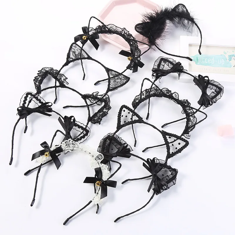 Serre-tête oreilles de chat, bandeau en dentelle, pour femmes et filles, accessoires pour cheveux de fête