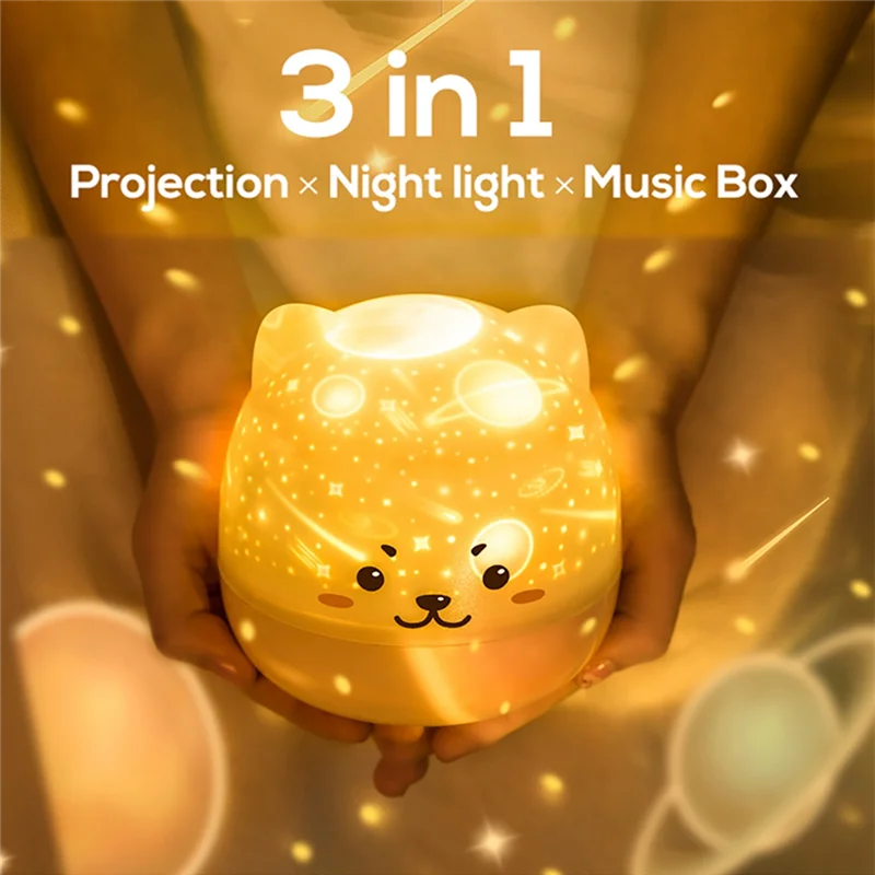 Abzv-crianças música projetor lâmpada bonito urso led noite lâmpada estrelado usb recarregável girar luz para crianças quarto para crianças bedsi