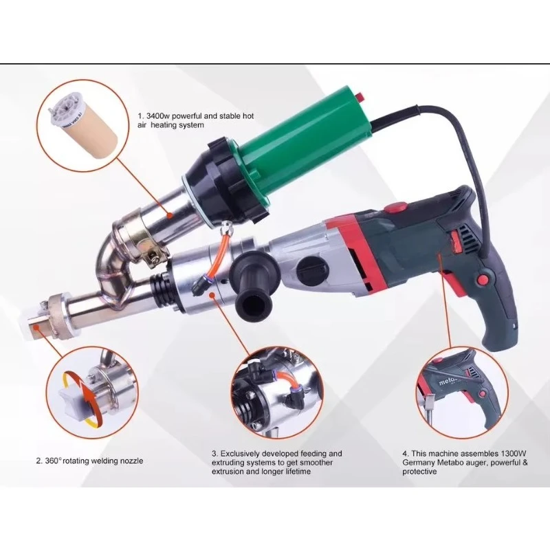 Double Independent Heating Systems Pfj3400 Handle Welding Machine Plastic Welding Kit Hand Extrusion Welder Extruder