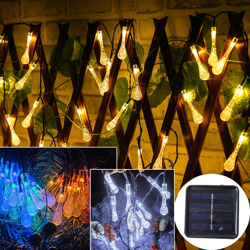Water Droplets Solar String Lights 9.5M 50LED Waterproof Outdoor Garland Lamp for Christmas Wedding Party Garden Decoration