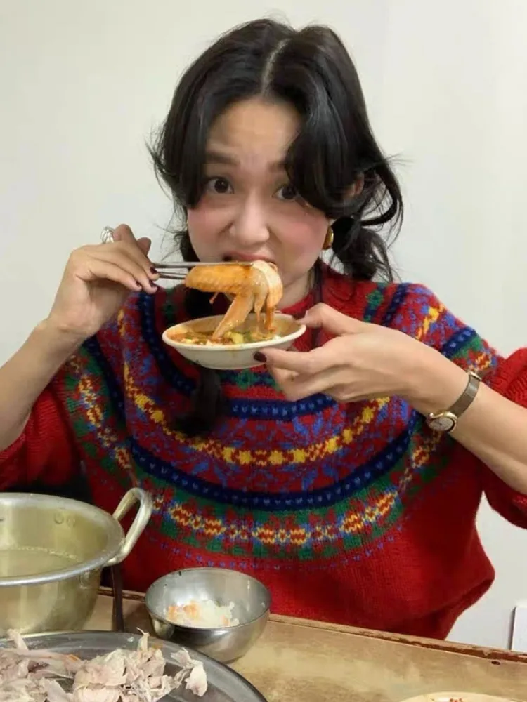 

Cisas Aosphere JL, корейский вязаный свитер, женский пуловер с вышивкой в стиле ретро, свитер