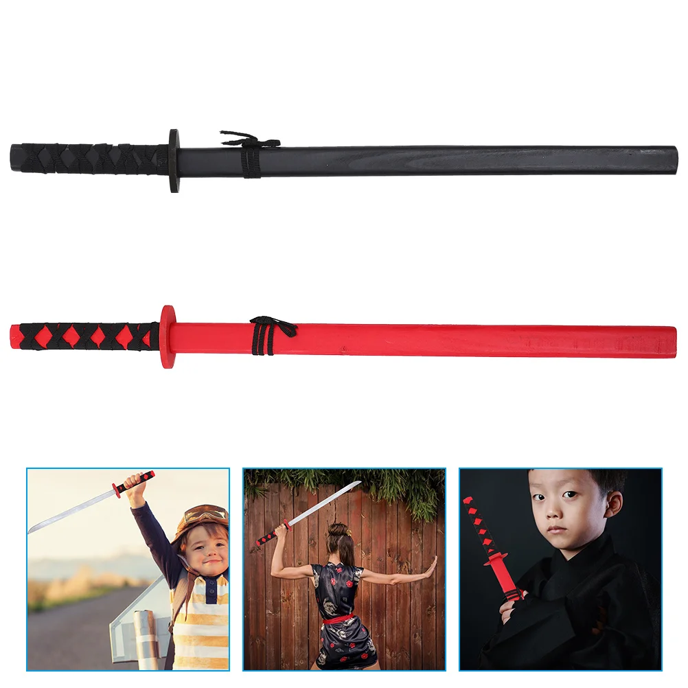 2 Pcs Japanese Samurai Sword Children Toys Halloween Wooden Interactive Small Wear-resistant Kids Plaything Supply