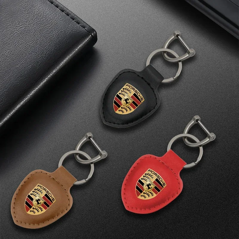 Leather Car Fashion Styling Keychain For Boxster Cayman Cayenne Porsche 911 Macan Panamera Auto Interior Accessories