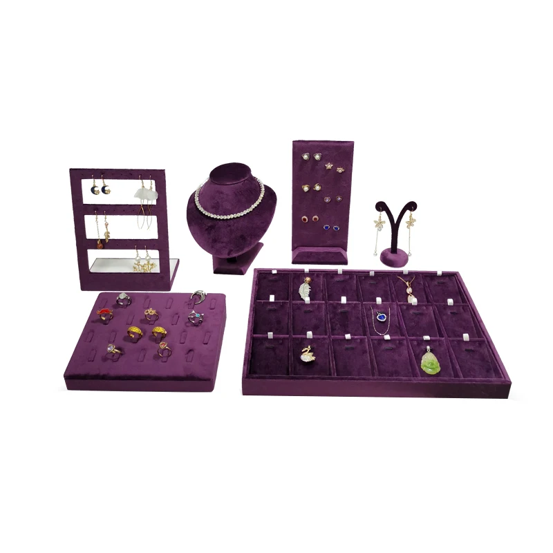 Noble Velvet Cloth Jewelry Display Stand Deep Purple Necklace Ring Jewelry Counter High End Display Props Storage Of Jewelry