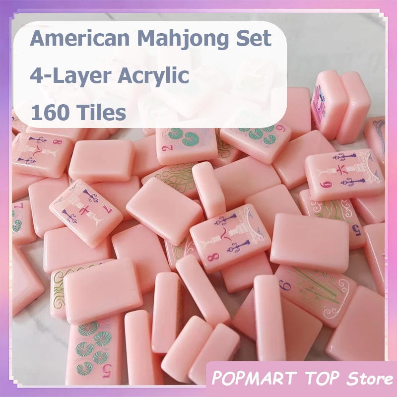 2026 New American Mahjong Set 160 Tiles Pink Acrylic Mah Jongg Surprise Gifts Mahjong Tiles Portable Travel Family Party Games