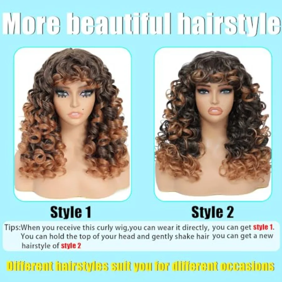 20 بوصة طويلة كبيرة مجعد شعر مستعار الأفرو مع الانفجارات للنساء الأبيض والأسود أومبير براون الاصطناعية استبدال الشعر شعر مستعار مثالية ل Cos #5