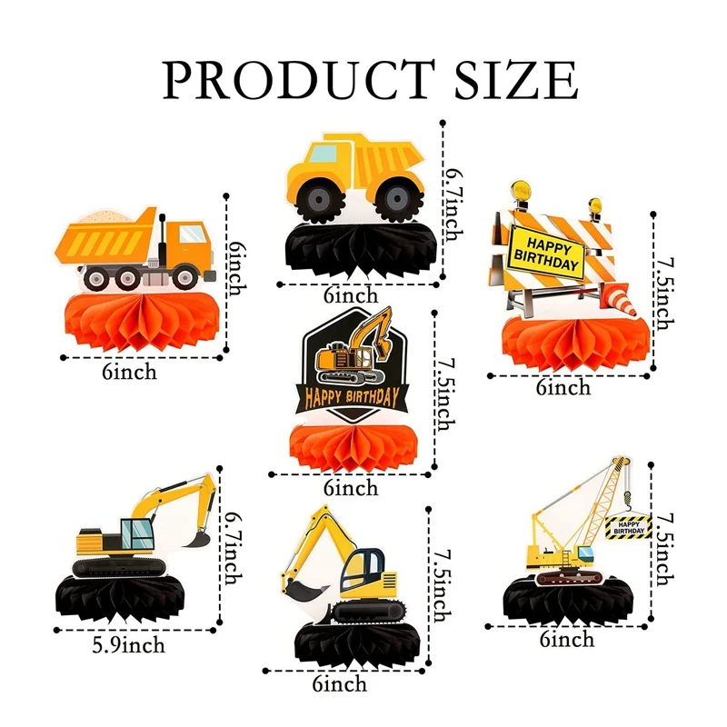 

7 PCS Truck Theme Party Decorations Construction Honeycomb Centerpieces Table Toppers For Kids Birthday Theme Party