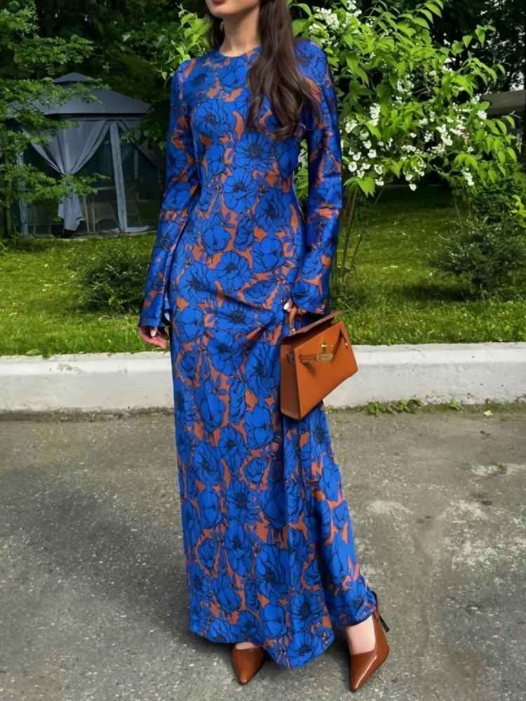 

Fashionable Vintage Print Long Sleeve Round Neck Dress Women New 2025 Elegant Atmosphere Long Dresses Casual Vestidos Para Mujer