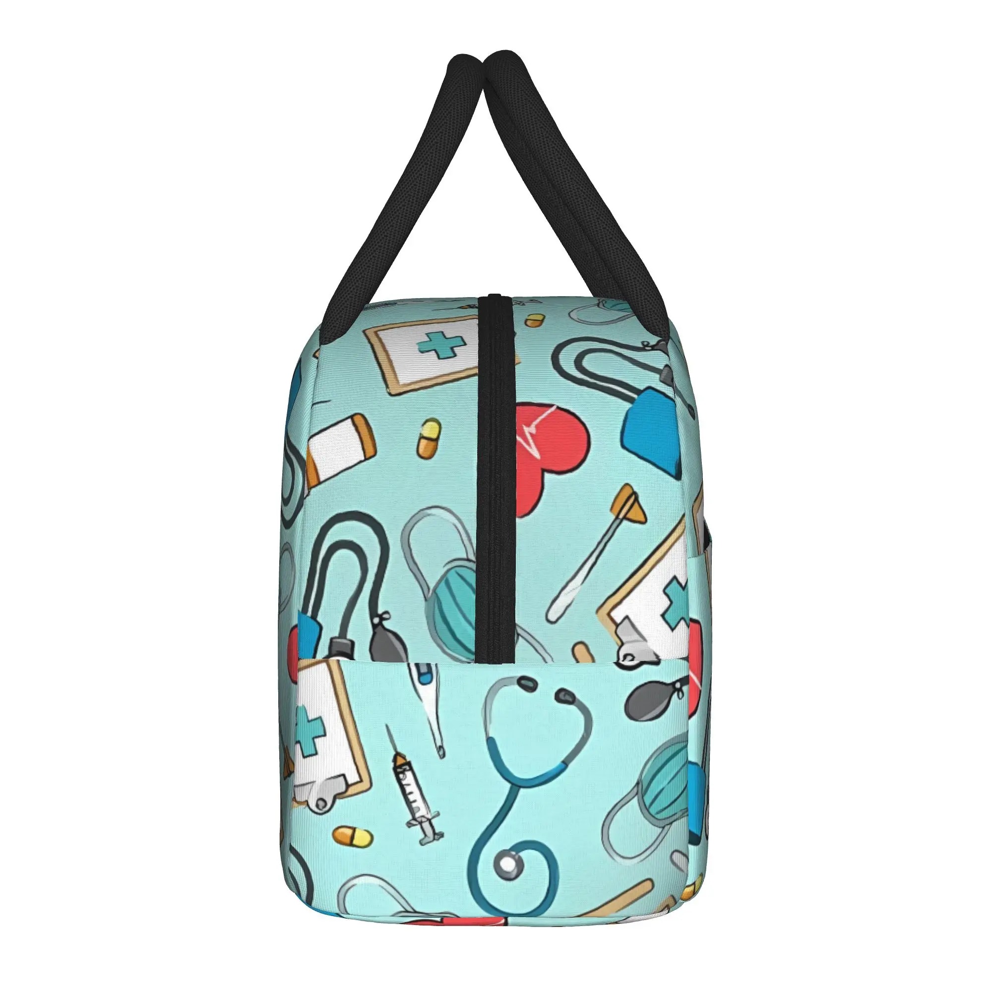 Doctor and Nurse Medicine Heart Lunch Bag For Child Print Lunch Box Picnic Cooler Bag Insulated Oxford Thermal Tote Handbags
