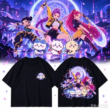2026 Chiikawa X KPop Demon Hunters Summer Men's and Women's Pure Cotton T-shirt, Comfortable, Breathable, High-quality Ins Y2k
