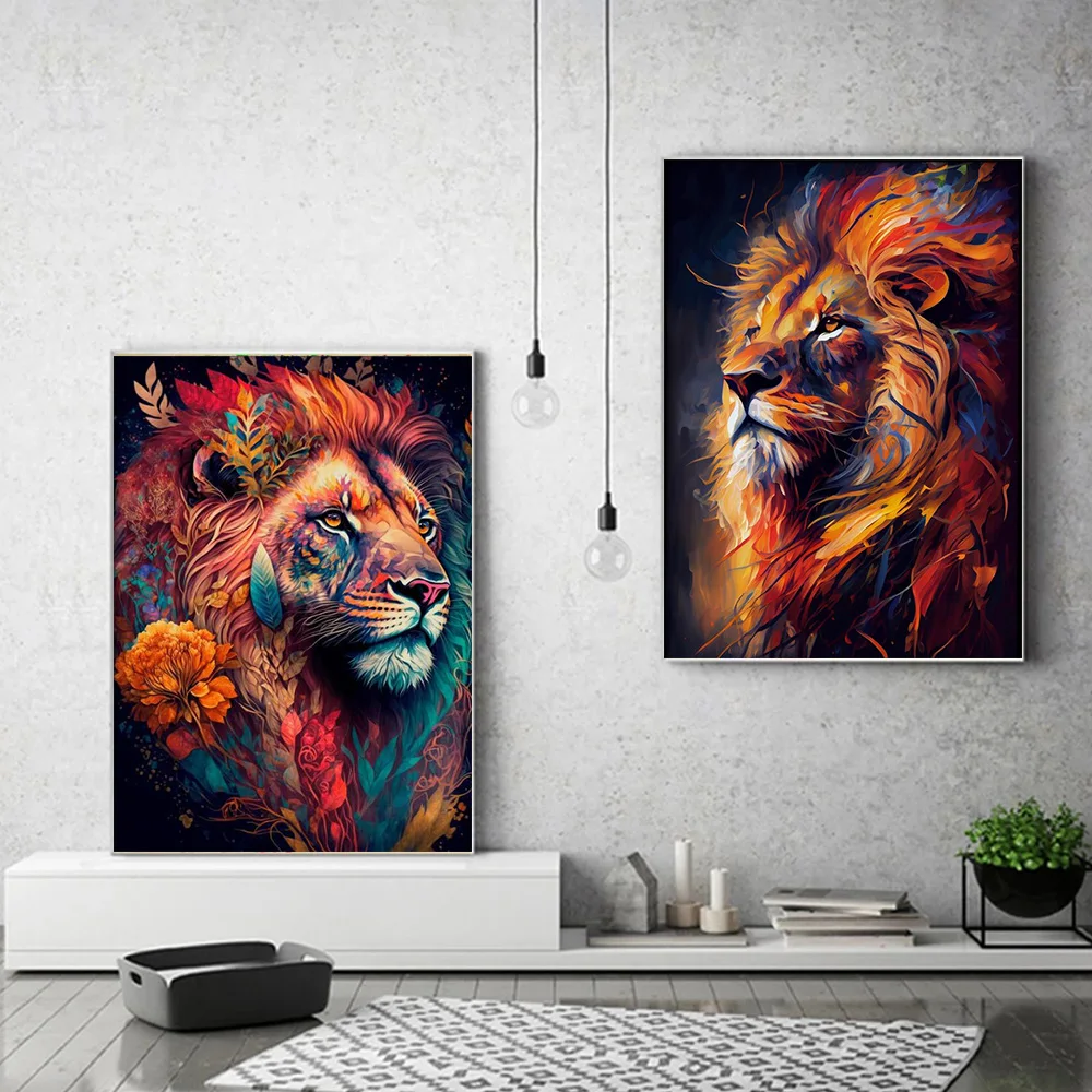 

Abstract Roaring Tiger Lion King Poster Prints For Living Room Home Decor Modern African Wild Animal Canvas Painting Wall Art