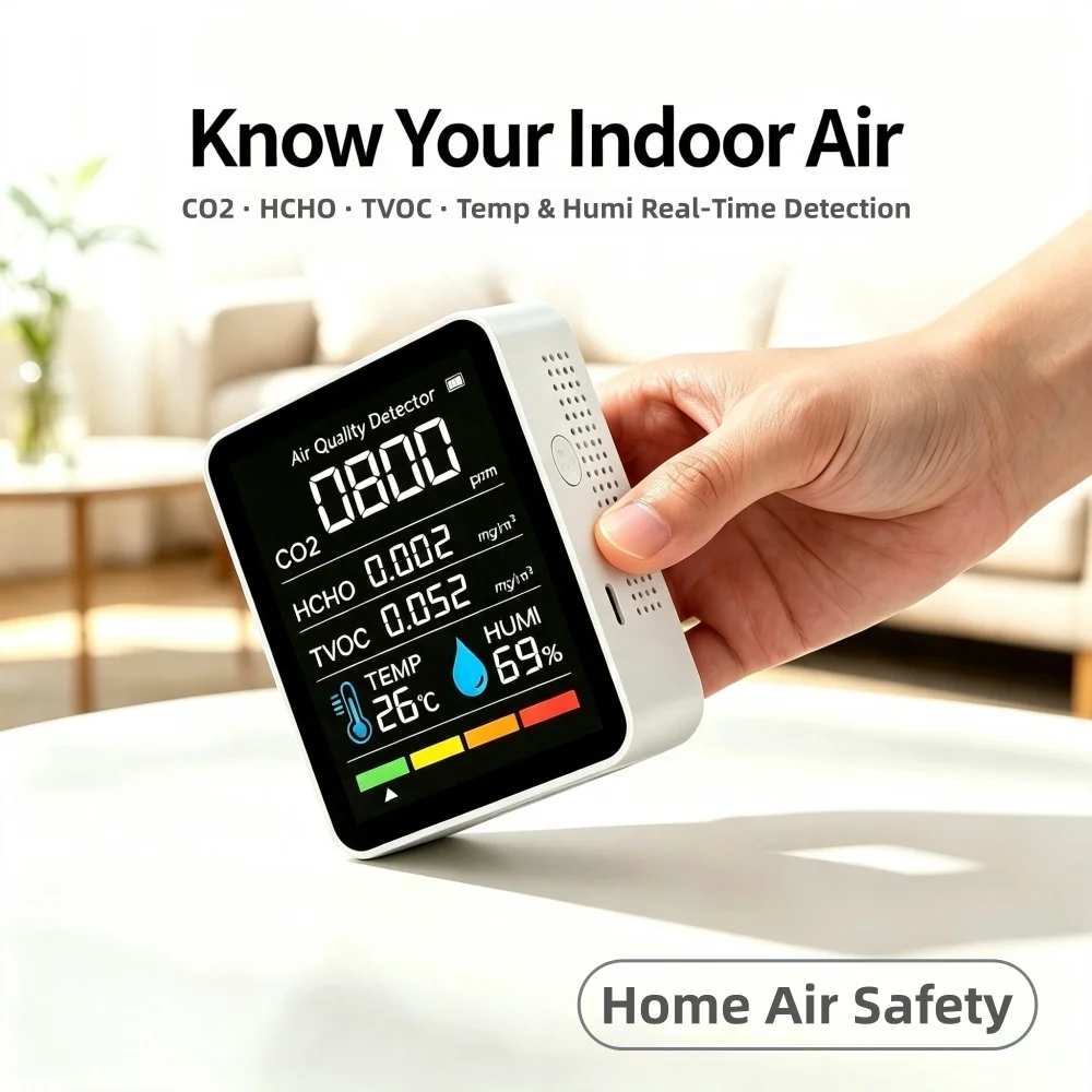 5-in-1 Air Quality Monitor CO2 Meter Digital Carbon Dioxide TVOC、 HCHO Detector Temperature Humidity Tester view 2