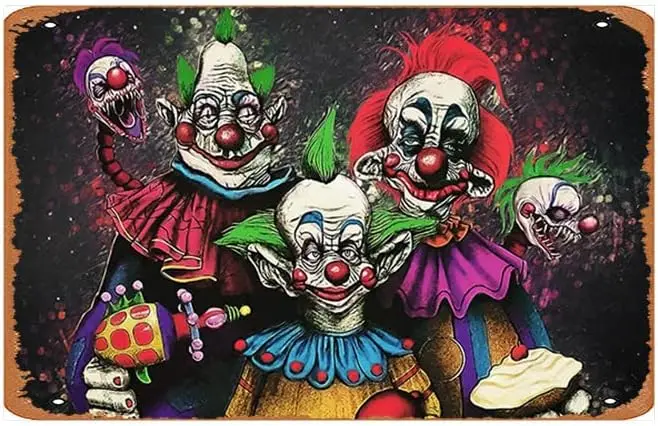 Retro Tin Sign Film Tickets Killer Klowns From Outer Space Vintage Tin Sign Kitchen Garage Man Cave Wall Decor Funny Karaoke Gif