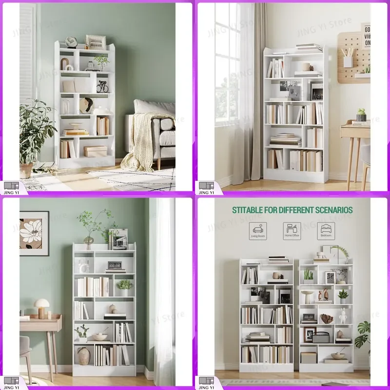 Bookcase with 6 Compartments Storage Shelf Standing Bookshelf for Living Room Office Bedroom Study Room Home Library Lab