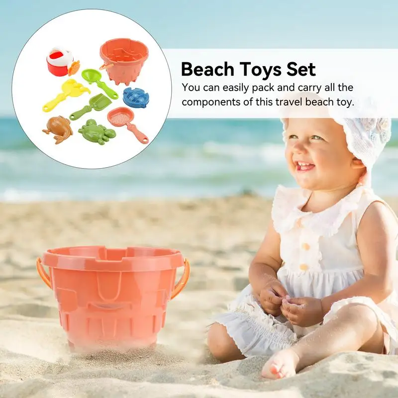 Giocattoli da spiaggia per bambini Kit di attrezzi da spiaggia giocattoli di sabbia stampi di sabbia per animali 9 pezzi giocattoli per bambini giocattoli Sandbox giocattoli da viaggio con pala a secchiello di sabbia