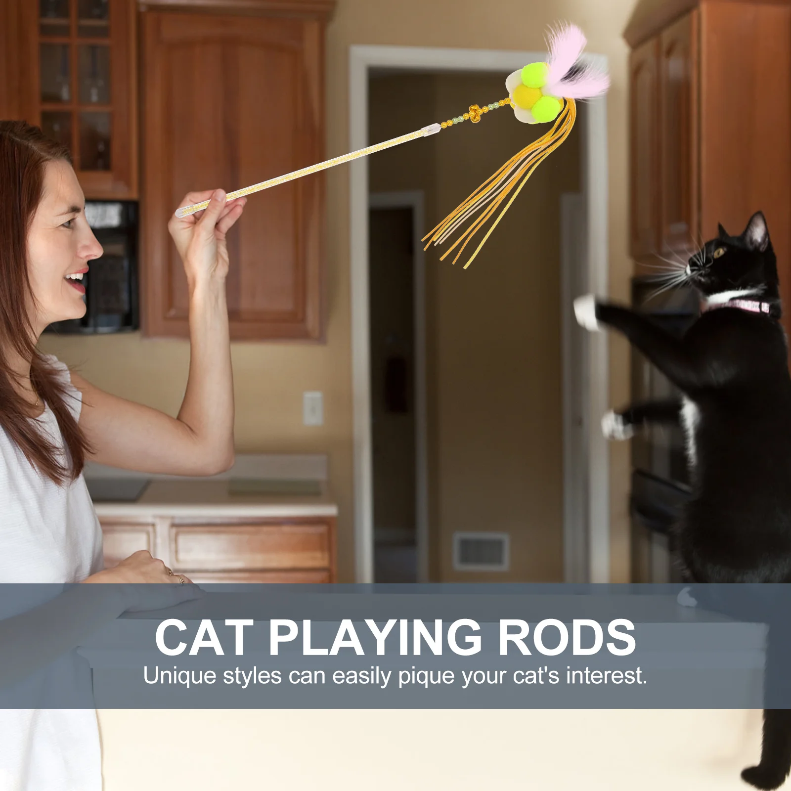 

2 Pcs Cat Playing Rods Teaser Stick Plaything Kitten Interactive Resistant Sticks Pet