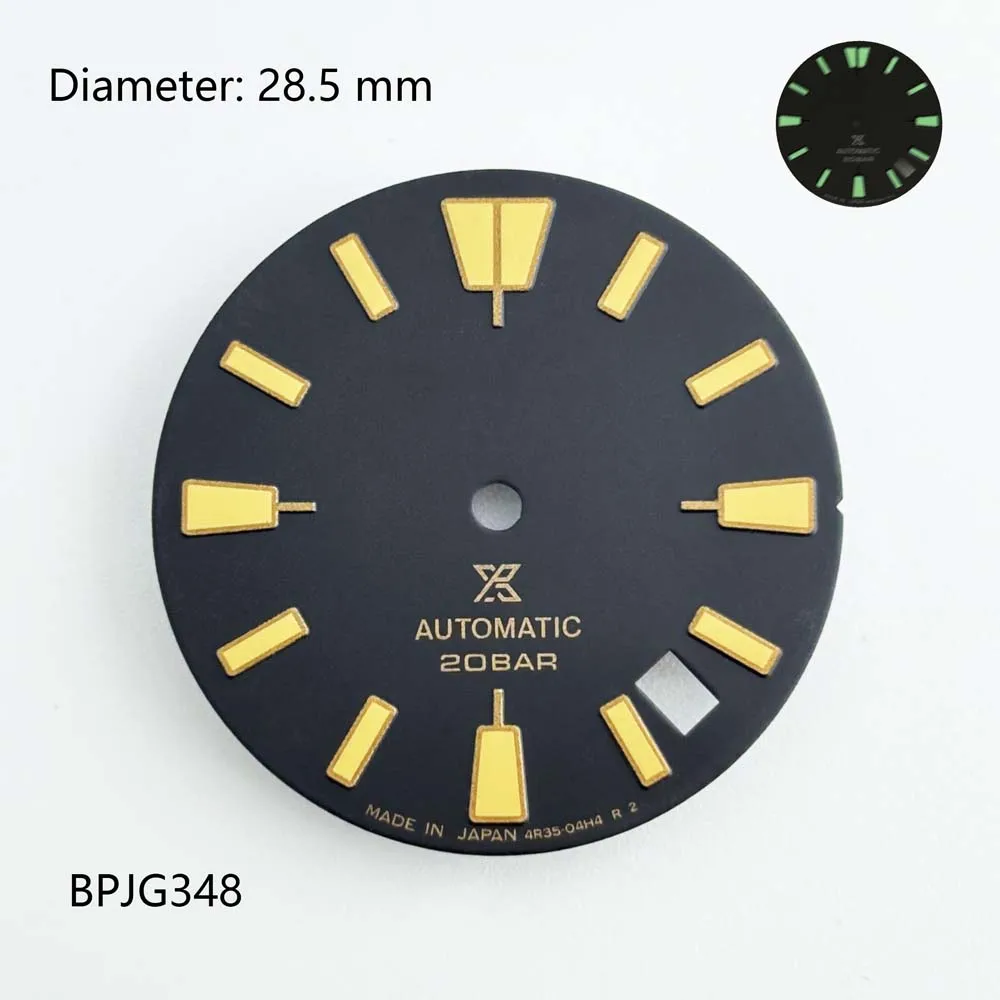 Accesorios de reloj para hombre, calendario único NH35, luminoso, verde, 28,5mm, 4,2 pulgadas