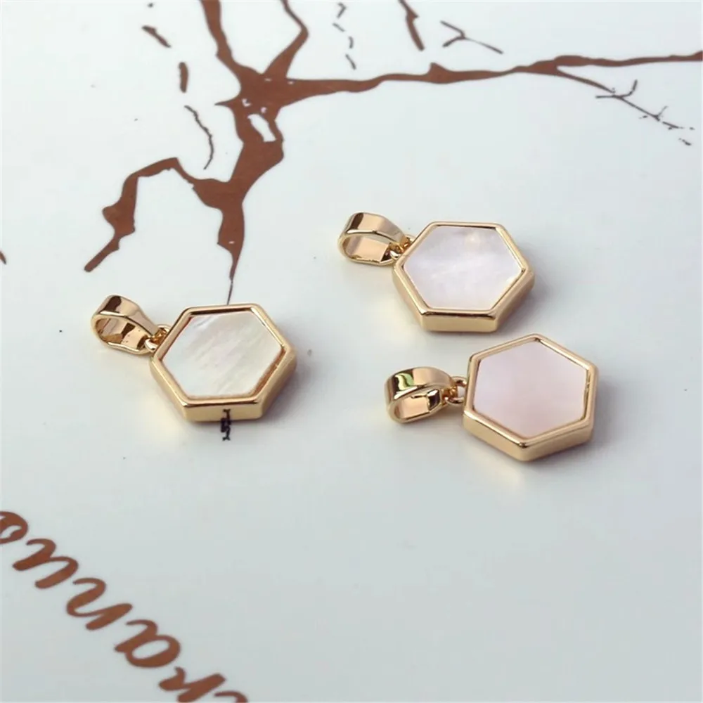 

1pcs 14K Gold Color Inlaid Zircon Shell Hexagonal Pendant 13mm Bracelet Necklace Diy Pendant Charm Pendant