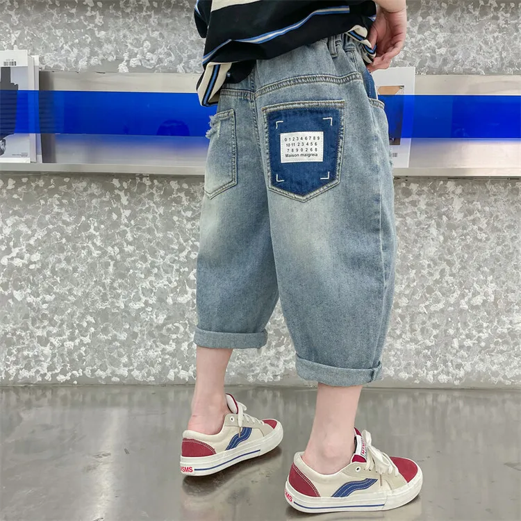 Teen Boys Shorts Jeans Children Baggy Fashion Straight Vintage Streetwear Denim 2024 Summer Loose Kids Denim Short Pants 10 12 Y