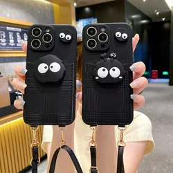 For Samsung Galaxy S8 S9 S10 S20 S21 S22 S23 S24 FE Plus Ultra Crossbody Cover Black Coal Ball Card Bag Lanyard Phone Case