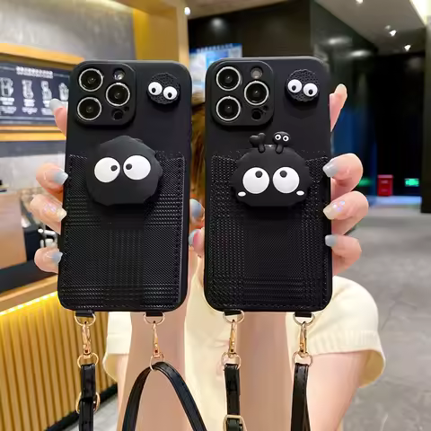 For Samsung Galaxy S8 S9 S10 S20 S21 S22 S23 S24 FE Plus Ultra Crossbody Cover Black Coal Ball Card Bag Lanyard Phone Case