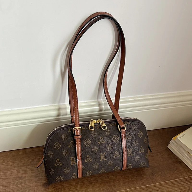 Women Vintage Handbag 2026 New Monogram Print Crossbody Bag High Quality Mini Cylinder Baguette Shoulder Purse For Women Daily C