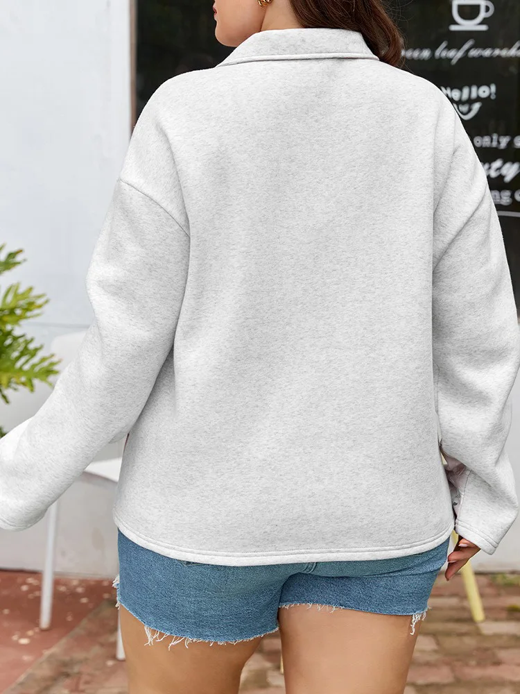 GIBSIE Plus Size Stand Collar Printed Zipper Front Pullover Hoodie Women Casual Long Sleeve All Match Woman Sweatshirts 2025 New