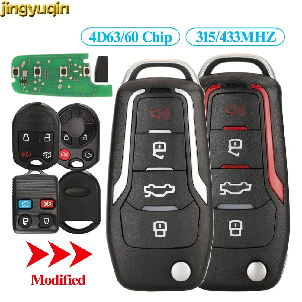 Jingyuqin pilot z kluczykiem samochodowym 315/433MHZ 4D60/63 zmodyfikowane z przeznaczeniem do Ford Edge F150 skupić się Taurus Lincoln Explorer