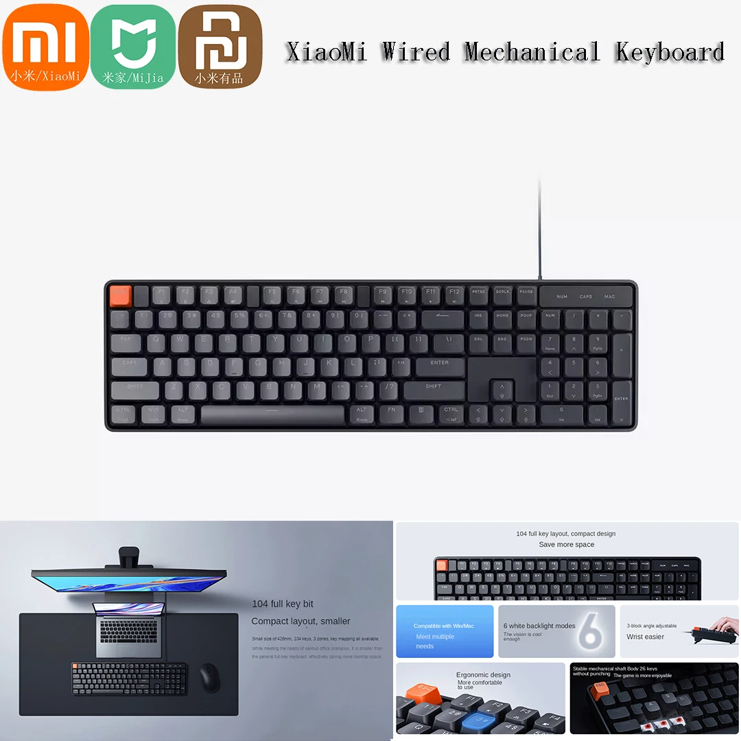 Xiaomi Mijia Wired Mechanical Keyboard 104 Key Desktop Computer Notebook Office Game Player Keyboards Backlight