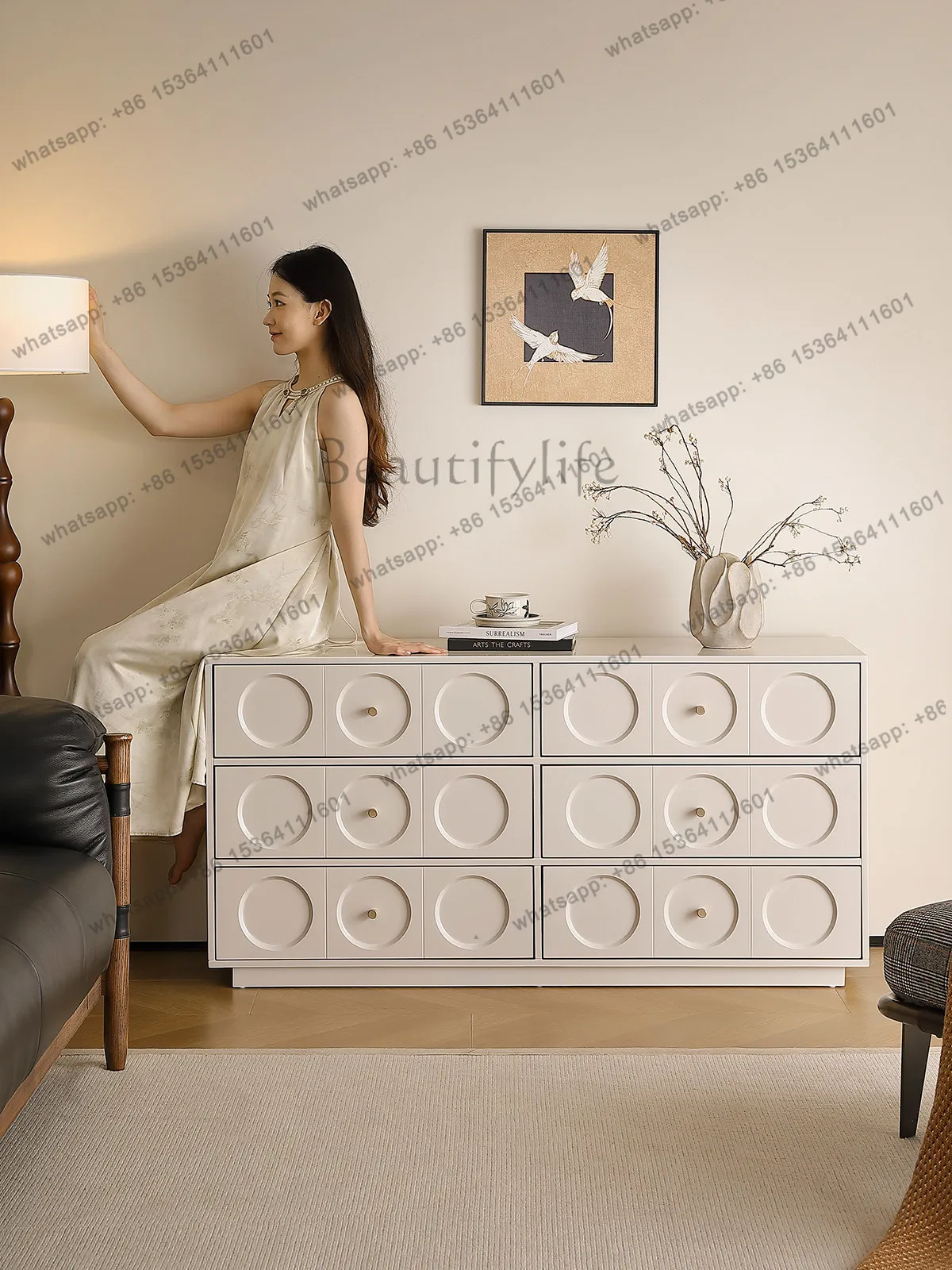 HOT French Cream Style Locker Simple Modern Solid Wood White Drawer Locker