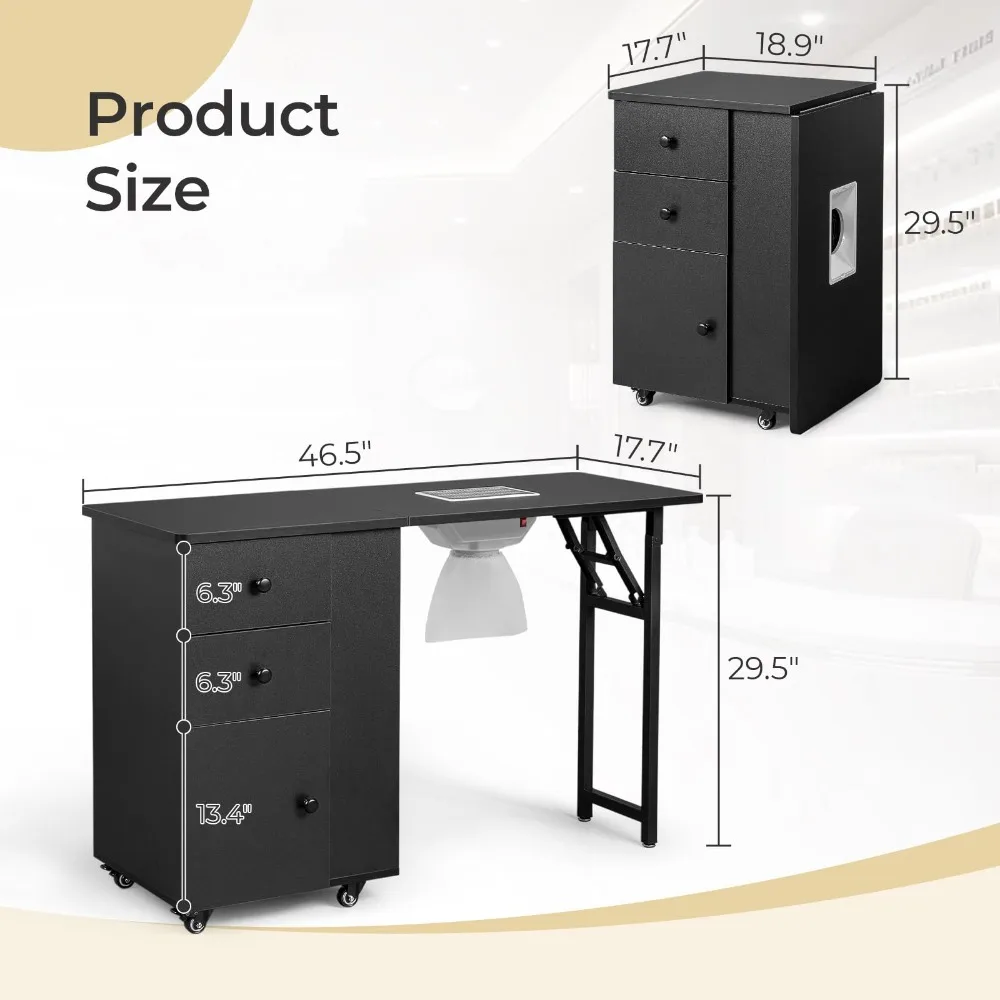 Foldable Manicure Table, Nail Desk for Nail Tech with Dust Collector