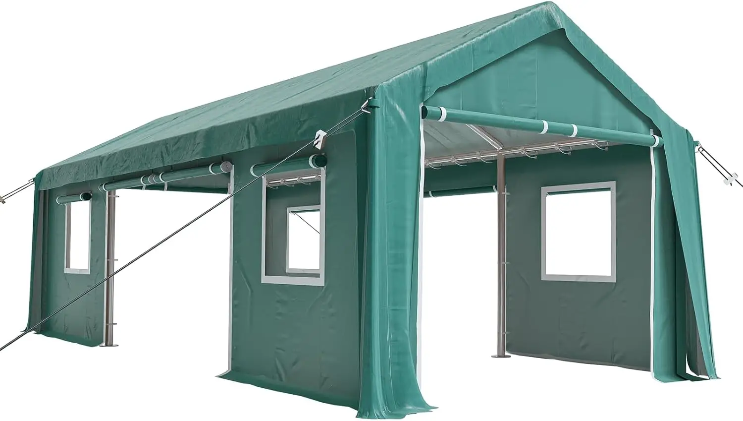 12'X20'Heavy Duty Carport Canopy Portable Garage 4 Roll-Up Doors & 4 Windows All-Season Tarp For Car Truck Boat Storage, Green