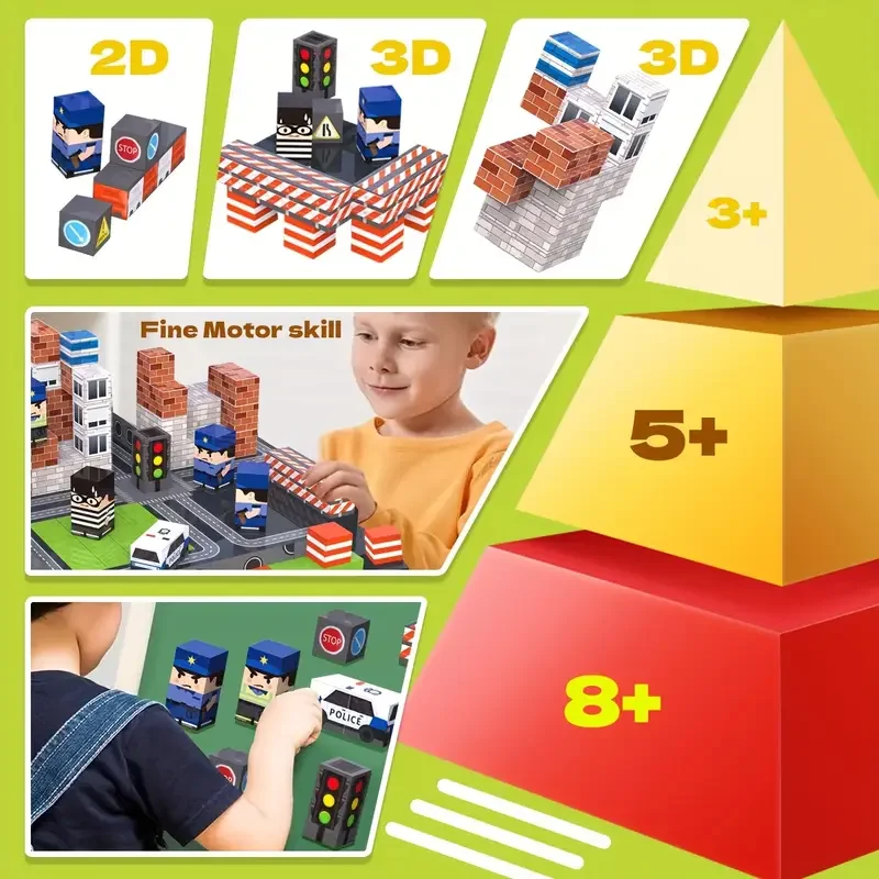 Blocs magnétiques de Police de Justice, ensemble de blocs de Construction magnétiques, conception de paysage urbain, voiture de Police, Cube magnétique, jouets de Construction à tige